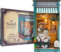 Book Nook Kit Soul Bookstore, DIY Wooden Booknooks Kit for Adults Women Teens, Bookshelf Diorama Miniature Scenes Insert Decor with LED Light, Miniature House Kit Bookstore Model Gifts