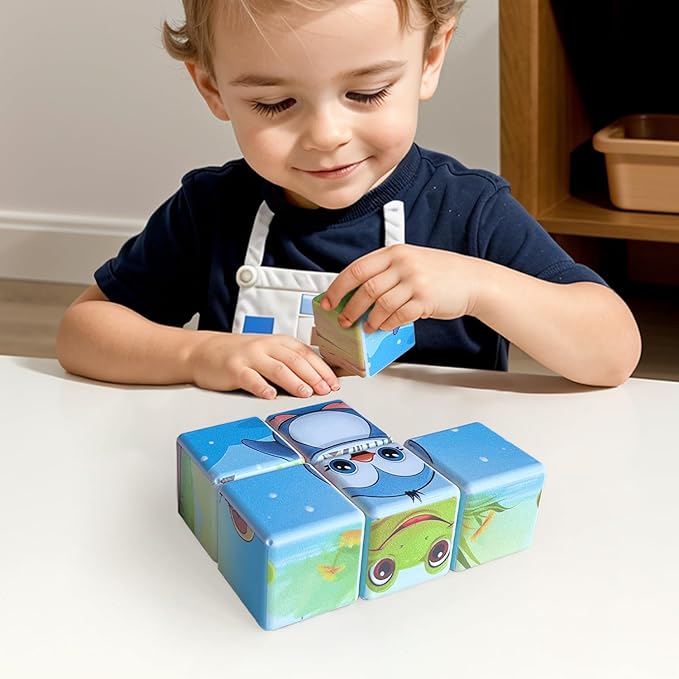 3D Magnetic Cubic Jigsaw Puzzle Toys for Toddlers, Large Building Blocks Cubes 1.65 Inches, Sensory & Montessori Toys for Kids 3-5