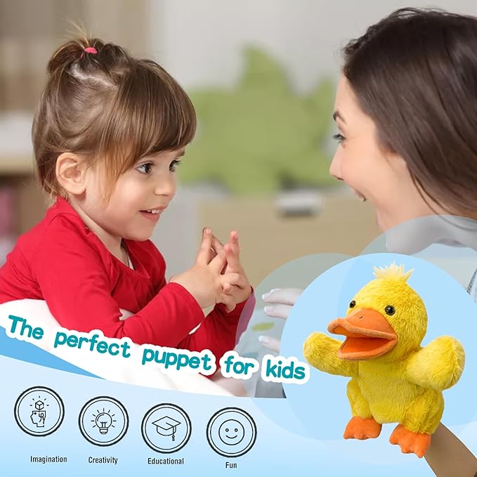 Hand Puppet s Duck Pupp ets,9"Realistic Stuffed Animal Puppe ts for Toddlers Duck Stuffed Puppets for Kids with Movable Mouth,Duck Animal Hand Puppets for Adults Han d Puppets for Toddlers 3