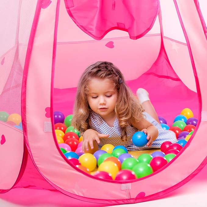 DISHIO Ball Pits with 50 Balls, Pop up Tents for Kids with Star Lights, Ball Pit for Toddlers, Princess Tent Toy for 1,2,3 yrs Birthday Gifts for Girls, Easy to Assemble and Store (50 Balls Included)