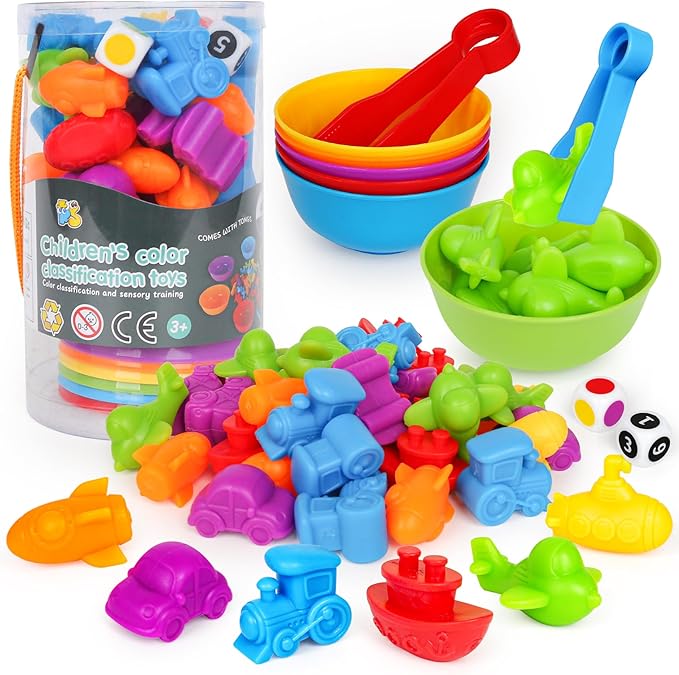 Counting Transport Matching Game with Sorting Cups, Sensory Sorting Colors Counting Toys with Games Dice, Montessori Training Preschool Educational Learning Toy Gifts for Toddlers Kids 3 4 5 6 +