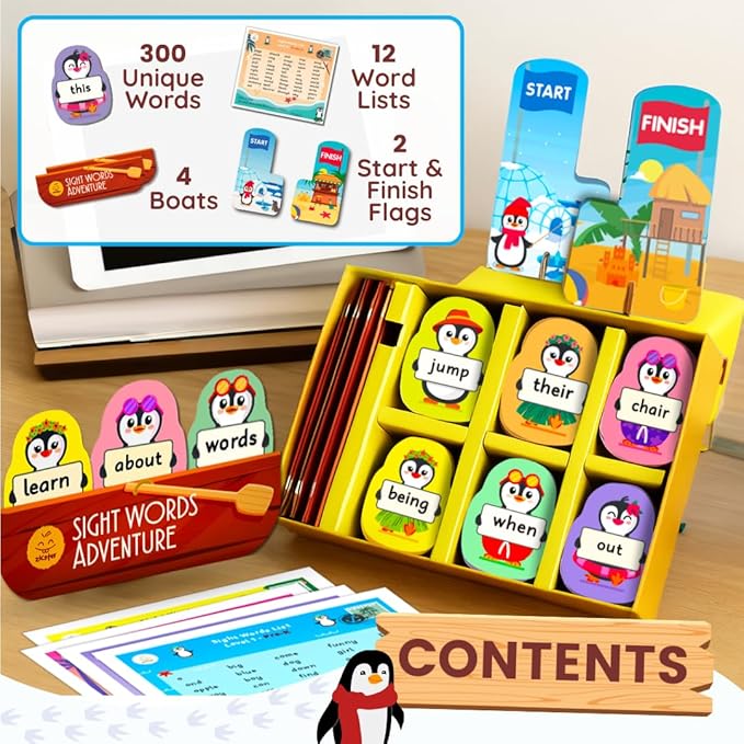 Sight Words Adventure Game | 300 High-Frequency Words for Pre-K to Grade 2 | Sight Word Flash Cards | Preschool Learning Activities | Classroom Must Haves | Kids Ages 3–6 | Up to 4 Players