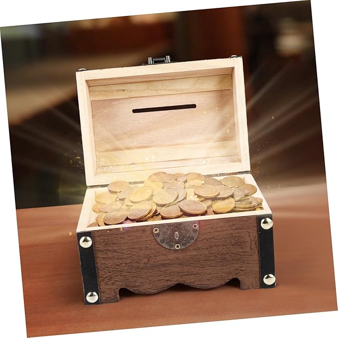 Toyvian Box Treasure Chest Money Safe for Cash Saving for Adults Wooden Treasure Vintage Wooden Trunk Piggy Bank Organizer with Lock Jewlery Kids Toys Craft Boy Miss Metal Wedding Necklace
