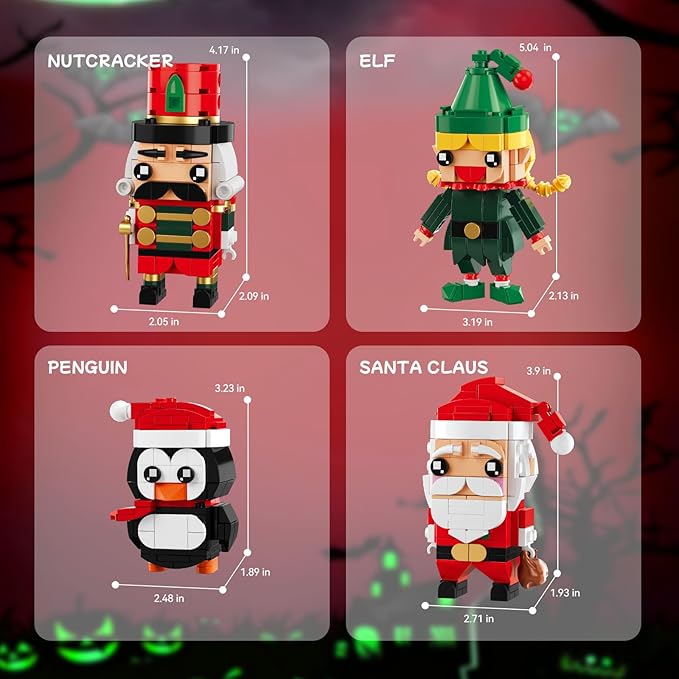 Christmas Building Blocks Santa Claus Nutcracker Elf Penguin Kit for Kids, Xmas Ornaments Bricks Set Figures Toy Gifts for Party Favors Goodie Bags Stuffers for Boys Girls 6 up
