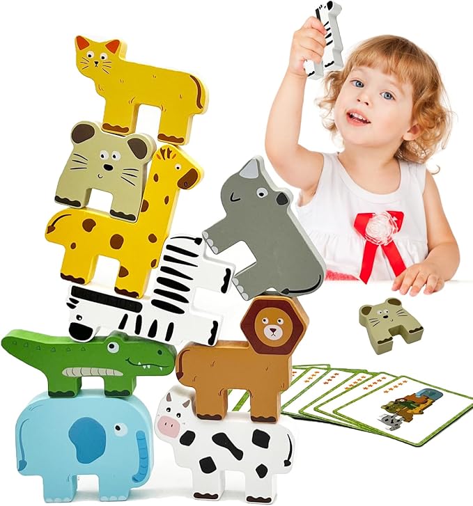 Wooden Animal Puzzles for Toddlers - Sorting & Stacking Montessori Toys for 3 4 5 Year Old Boys Girls, Kids Educational Learning Toys Gift (9pcs Animals)
