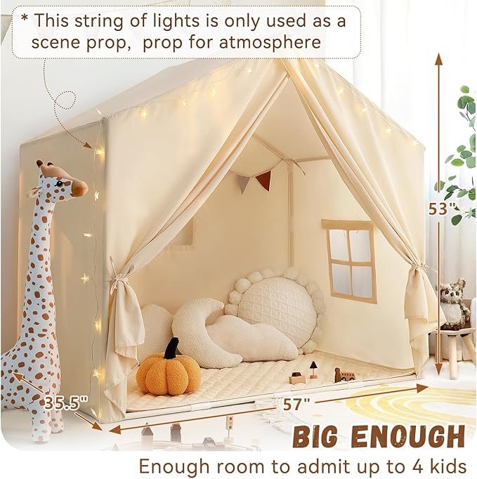 Kids Play Tent with Padded Mat, Large Kids Tent Indoor Play Cottage, Play House Playhouse Castle for Girls Boys
