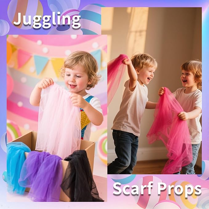 12 Colorful Scarves Play Dance Sensory Juggling Scarves Play Silks Rainbow Scarf Lightweight Thin Square Festival Scarf Game Magic Tricks Performance