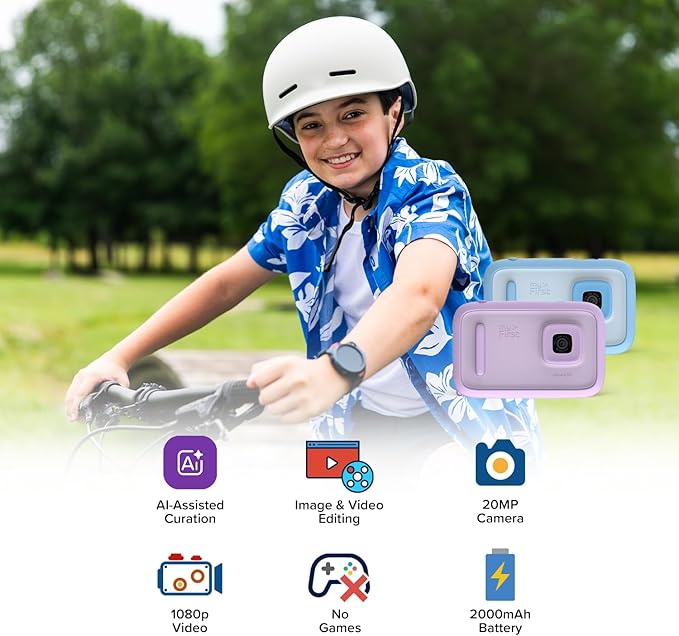 New AI Editor Camera for Kids myFirst Camera 50 Kids' Digital Camera 20MP Photos 1080P Video, Front & Selfie Lens Christmas Birthday Gifts for Boys & Girls Ages 4-15 Portable Travel Friendly (Purple)