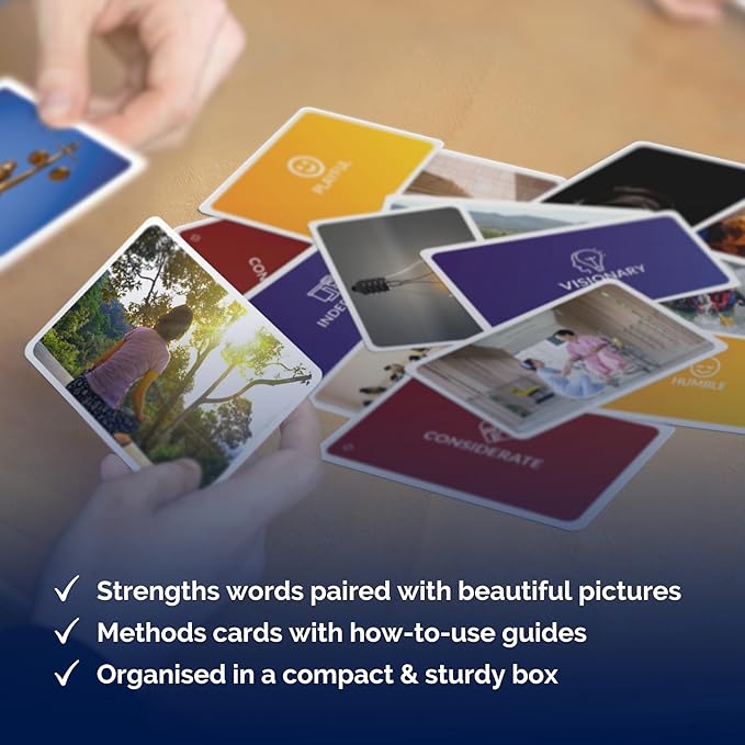 metaFox Stronger You | 52 strengths cards for coaching, therapy, workshops & team building | Sturdy coaching cards with strengths, icons & images, stable & compact format for multiple reuse