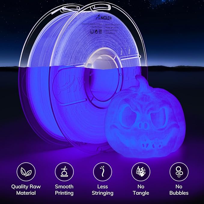 AMOLEN 3D PLA Printer Filament, 1.75mm Glow in The Dark Blue Purple PLA Filament for 3D Printing, Best with UV Lamps, 1kg Spool (2.2lbs), Dimensional Accuracy +/- 0.02 mm, Fit Most FDM 3D Printers