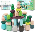 40 PCS Wooden Stacking Rocks Building Blocks Forest Theme, Sensory Learning Montessori Toys for 3 4 5 Year Old Kids, Preschool Educational STEM Toys Toddler Games Birthday Gifts for Girls Boys