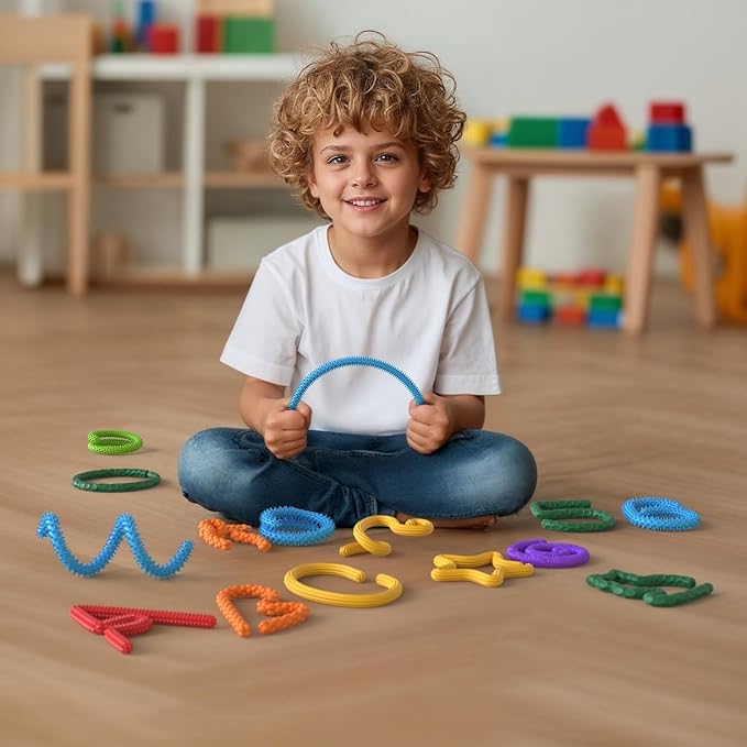 Sensory Sticks Fidget Toy for Kids Adult,8Pcs Bendable Textured Flexible Fidget Stick for Anxiety Autistic ADHD,Calm Down Travel Essentials Toys, Quiet Fidgets for Classroom Must Have