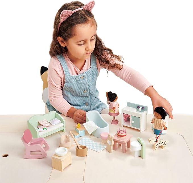 Tender Leaf Toys - Countryside Furniture Set - Fully Furnished Dollhouse Accessories - Bathroom, Living Room and Kitchen All in one, Miniature Pretend Play - Age 3+