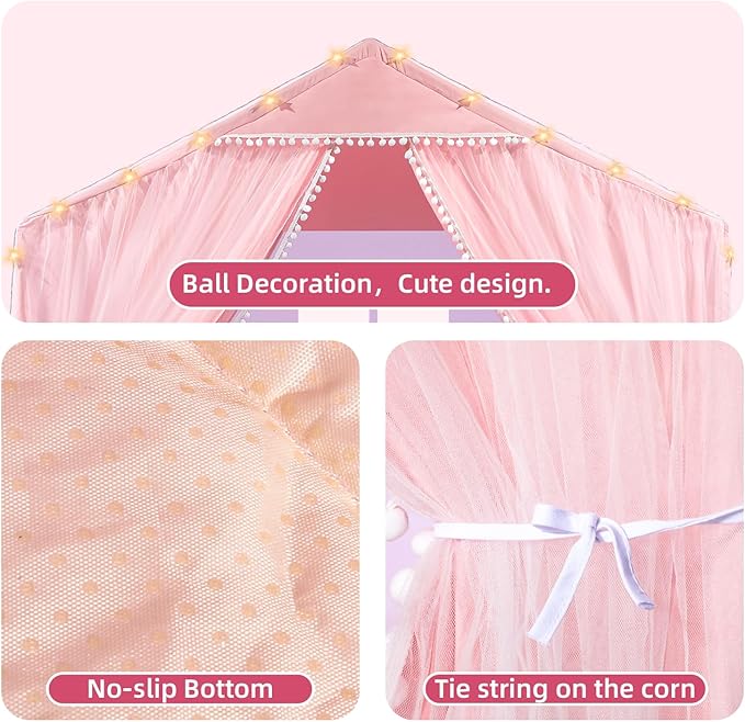Kids Play Tents Indoor Outdoor Toddler Tent Kids Playhouse Tent Large Teepee Castle (Pink)