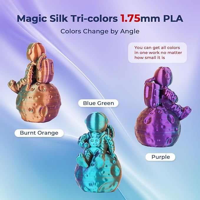 AMOLEN Silk PLA 3D Printer Filament, Tri Color Purple/Blue Green/Burnt Orange PLA 1.75mm, Shiny Multi Color Change Filament 3D Printing PLA Filament for Most FDM 3D Printer, 1kg Spool(2.2lbs)