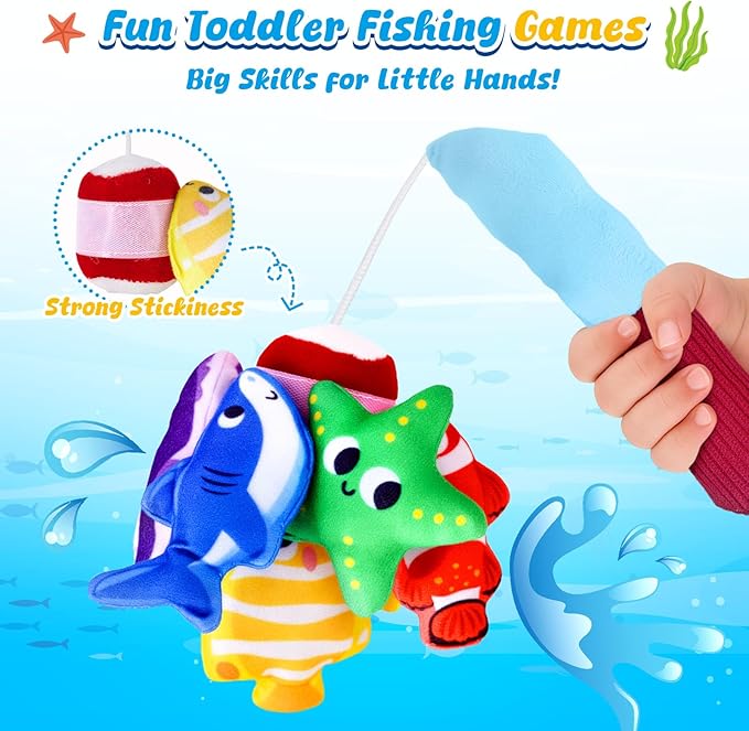 LovesTown Montessori Toys for Toddlers, Preschool Learning Toys Cloth Fishing Games with Stacking Cups Color Sorting Games for Kids Gifts for Boys Girls