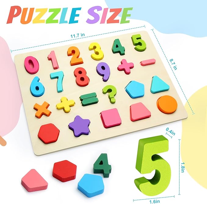 Wooden Puzzles for Toddlers, Number Shape Toddler Puzzles, Number Blocks Toys for Kids, Preschool Learning Educational, Toddler Learning Toys for Gift Set