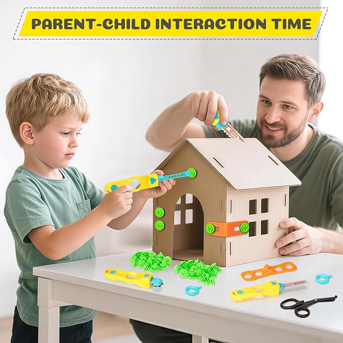 Cardboard Cutter Tools for Kids, Cardboard Construction Kit for Age 5 6 7 8+, Creative STEM Educational Toys for Family, Team Activities, Classroom Learning, Birthday for Boy Girl