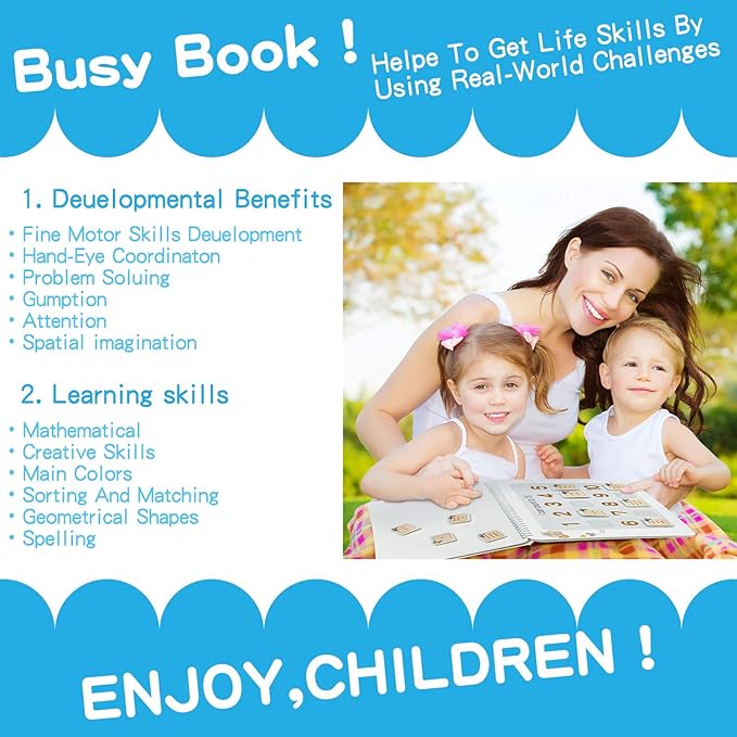 iHarPro Busy Book for Kids, Montessori Toys for Toddlers, Autism Sensory Educational Toys, Toddler Preschool Learning Activity Binder and Early Books - for Boys & Girls Develops Fine Motor Skills