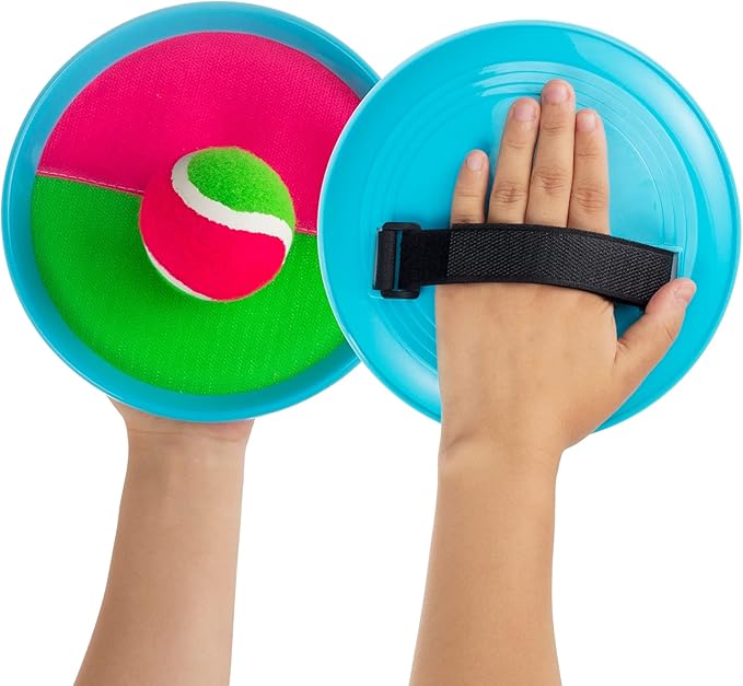 Beach Games, Outdoor Toys for Kids Ages 4-8, Toss and Catch Ball Set, with 4 Paddles 3 Balls, and 1 Storage Bag, Beach Toys Easter Gifts for Kids -2 Pink + 2 Blue
