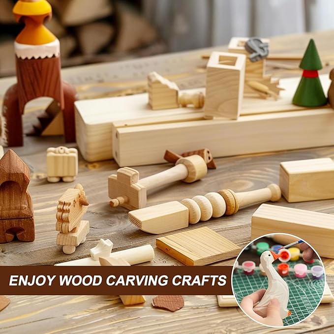 24Pcs Basswood Carving Blocks,3 Sizes Whittling Wood Basswood Blocks Wood Carving Kit for Beginners Kids and Adults