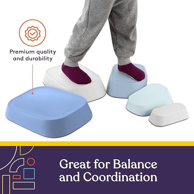 Special Supplies Set of 5 Stepping Stones for Kids Indoor and Outdoor Balance Blocks Promote Coordination, Balance Strength Child Safe Rubber, Non-Slip Edging (Ocean)