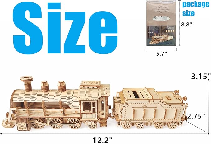 3D Wooden Puzzle - DIY Mechanical Steam Train Model Kits - Wood Crafts Vehicle Building Model - Wooden STEM Brain Teaser Puzzle - Steam Train Christmas Birthday Gifts for Adults & Teens