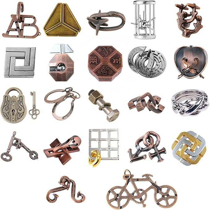 RoseFlower 22 pcs IQ Test Puzzle Metal Wire Puzzles Mind Game Educational Toys High Difficulty Brain Teaser Puzzle Toy for Kids and Adults - Explore Creativity and Problem Solving. Gift Desk Puzzles
