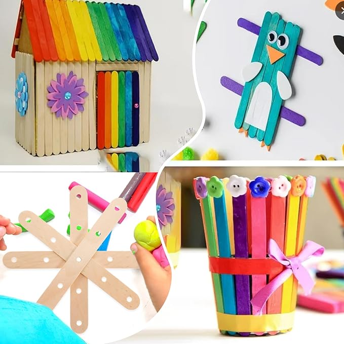 8" Jumbo Popsicle Sticks - 100 Pcs Multicolor Extra Large Natural Wood Craft Sticks,Jumbo Sticks for Tongue Depressors,Waxing,Craft Project,DIY Classroom Crafts,Woodcraft (Wood,Rainbow)