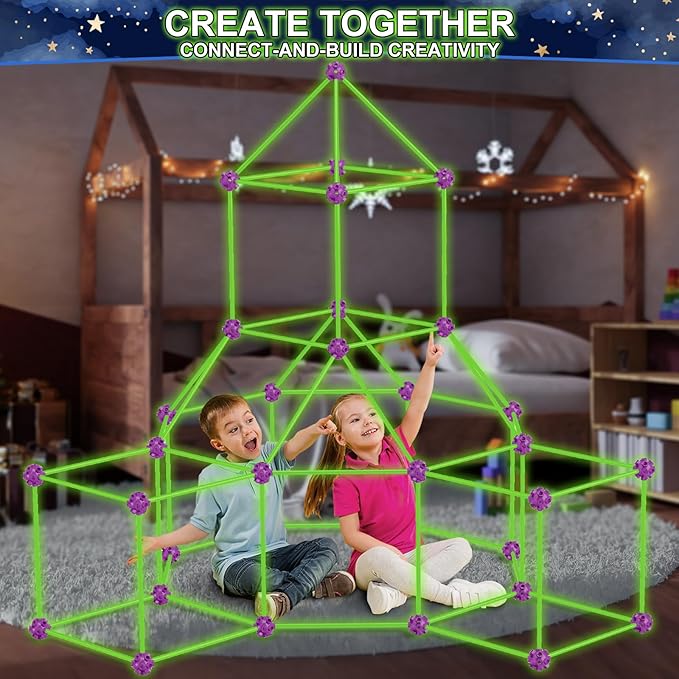 V-Opitos 180 Pack Glow in The Dart Fort Building Kits for Kids Age 4, 5, 6, 7, 8+ Years Old, STEM Building Toys for DIY Castles, Tunnels, Ideal Christmas, Birthday Gifts for Boys & Girls