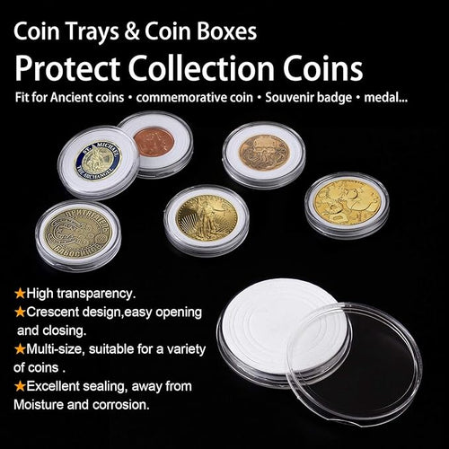 100 Pieces 30mm Coin Capsules and 5 Sizes (17/20/25/27/30mm) Protect Gasket Coin Holder Case with Plastic Storage Organizer Box for Coin Collection Supplies