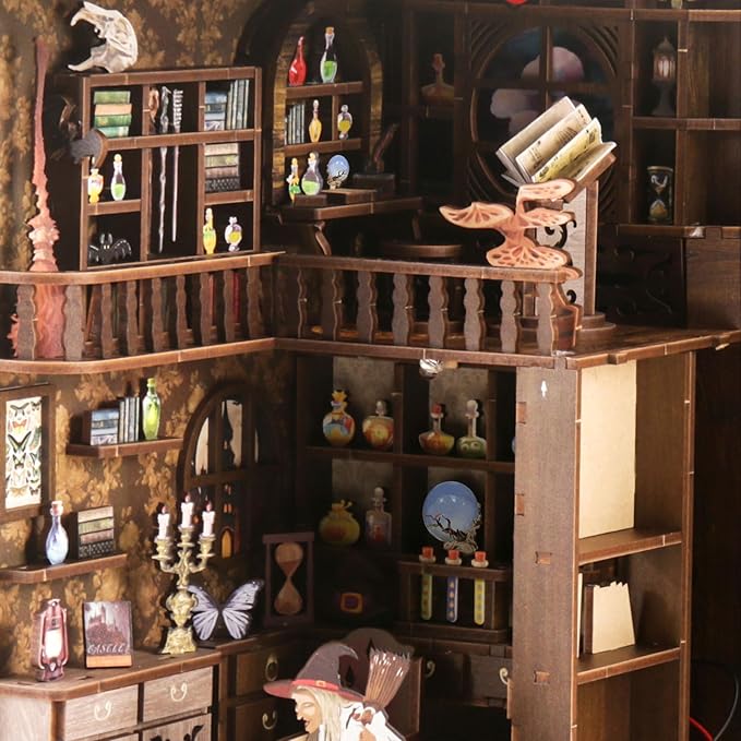 Book Nook Kit - DIY Miniature Dolls House Kit with Furniture and LED Light, 3D Puzzle Wooden Art Bookends, Model Kits for for Adults and Teens (Magic Night)