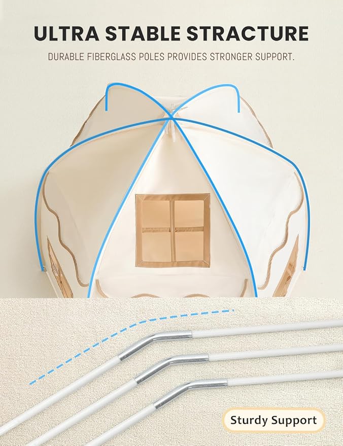 besrey Hexagonal Kids Play Tent, Large Children's Fort with Star Lights, Easy Setup for Indoor Outdoor Playhouse, Gift for Boys Girls, White