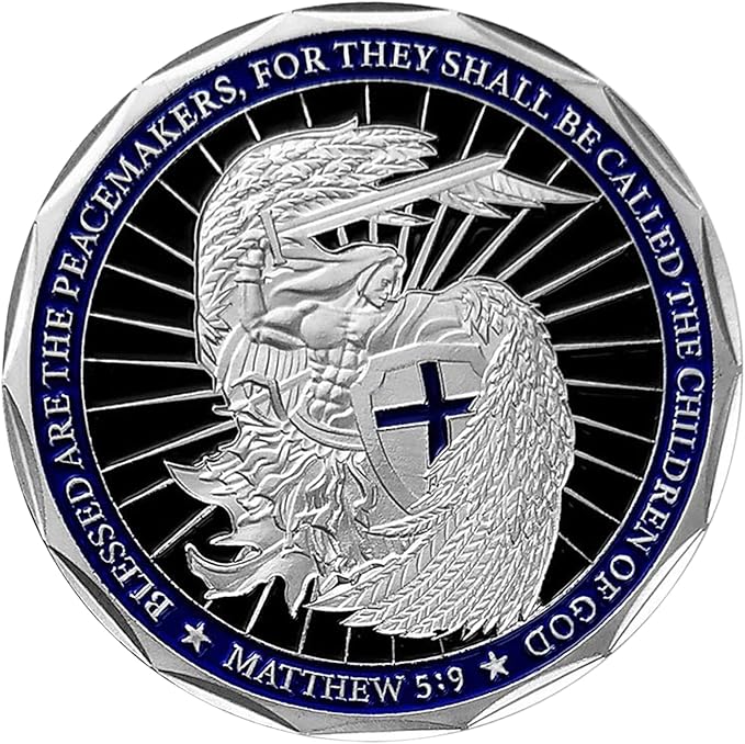 Saint Michael Police Challenge Coin - Thin Blue Line Law Enforcement Coin - Police Officer Prayer & God Bless The Police Commemorative Gift - Collectible Thank You Coin for Officers & Supporters
