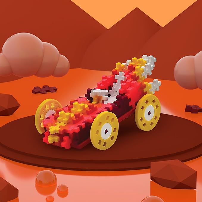PLUS PLUS Color Cars Tube, Car Building Block Kit, 3D Puzzle Stem Toy Set for Kids, 200 Mini Interlocking Pieces - Fire