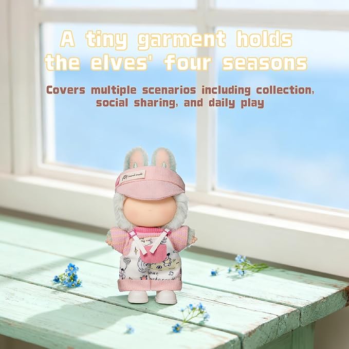 4-Piece Clothes for 17cm Doll, Cute Outfit Set with Hat, Sweater, Overalls, Shoes, Stylish Adorable Dolls Accessories for Display & Dress-Up (No Doll)