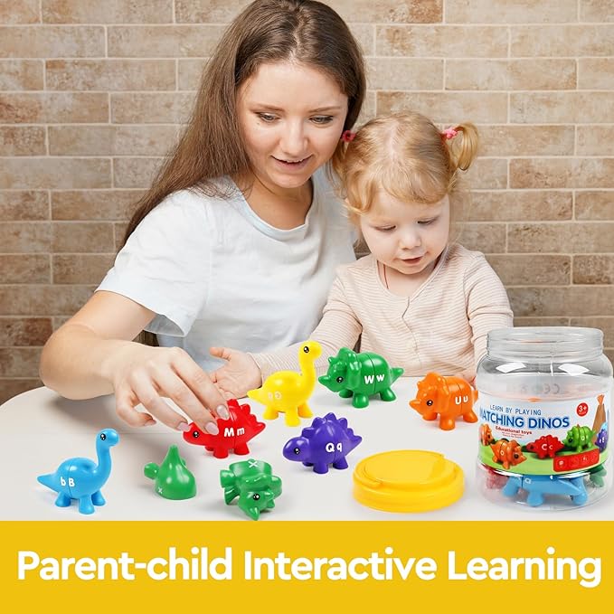 ABC Letters Matching Dinosaur Toys, Double-Sided Alphabet Learning Toy Birthday Valentine's Gifts for Kids : Uppercase Lowercase Letters Sorting and Matching Game, Party Favors Back to School Goodies