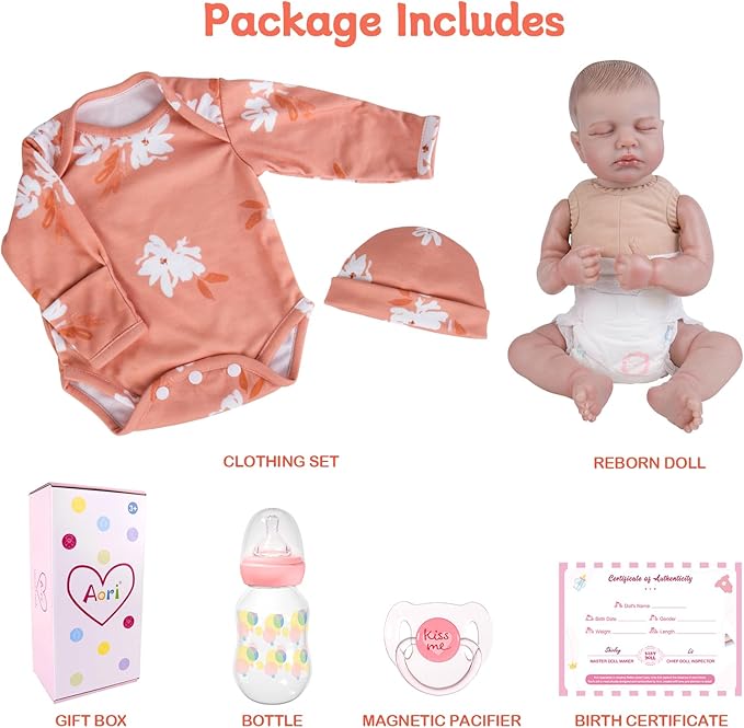 Aori Lifelike Reborn Baby Dolls Realistic Reborn Dolls 20 Inch Weighted Newborn Girl Doll with Cloth Body and Sleeping Eyes for Girls Age 3 and Gift Giving