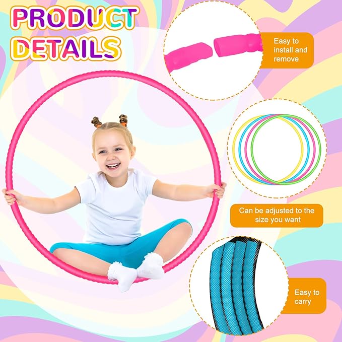 Sratte 8 Pcs Color Hoop Detachable Adjustable Hoop Exercise Ring Plastic Toys for Teens Games Gymnastics Dog Agility Equipment Party Decor, 4 Colors
