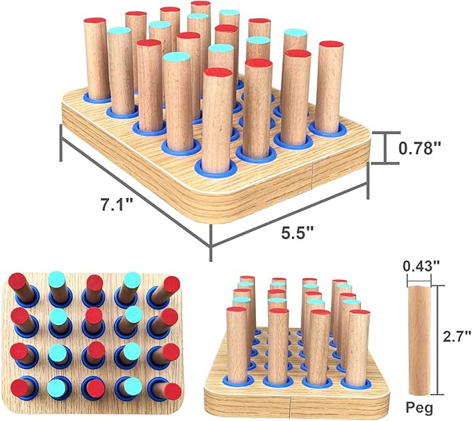 20-Hole Wooden Pegboard for Finger Dexterity Exercises, Easy Grip Pegs & Peg Board to Improve Fine Motor Functions & Hand-Eye Coordination, Hand Exercise for Rehabilitation & Occupational Therapy