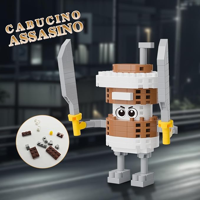Italian Brainrot Action Figure Building Kit, Brainrot Toys, Creative STEM Construction Blocks, Collectible Desk Decor Gift for Adults & Teens 14+(CABUCINO ASSASINO)