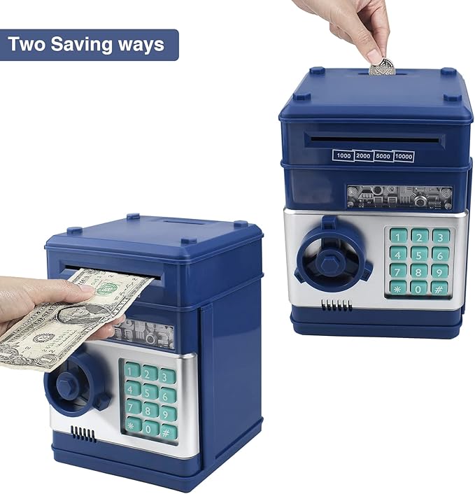 Electronic Password Piggy Bank with ATM Function for Kids - Money Saving Bank, Secure Cash Coin Safe Box for Boys Girls Ages 3-12, Birthday Gift (New Blue)