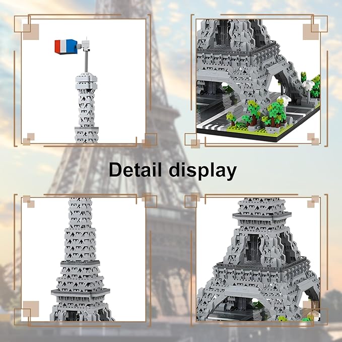 Paris Eiffel Tower Model Building Blocks Micro Brick Architecture Landmark for Display Fun Construction Gift for Kids & Adults
