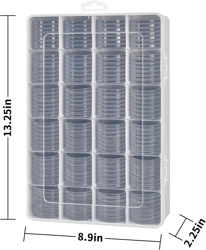 168 Pcs 46mm Coin Capsules Case with Foam Gasket and Plastic Storage Organizer, Coin Holder for Collectors, 8 Sizes (16 20 25 27 30 35 40 46mm). Coin box for Coin Collection Supplies Only-Black Gasket