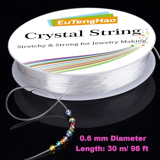 EuTengHao 9600pcs Tube Beads Kit Glass Bugle Seed Beads Small Craft Beads for DIY Bracelet Necklaces Crafting Jewelry Making Supplies with Two Crystal String (7mm, 400 Per Color, 24 Colors)