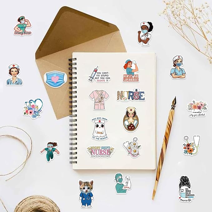 Nurse Stickers 100Pcs, Vinyl Waterproof Funny Nurse Decals for Decals Laptop Notebook Water Bottles Nurses Week Appreciation Gifts Bulk Nursing School White Angels Accessories