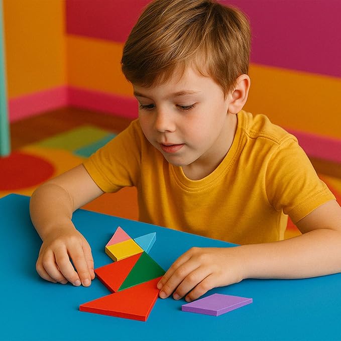 3 otters Wooden Tangram Puzzles for Kids, Educational Shape Puzzle Toys, STEM Montessori Brain Logic Blocks, 4 Pack