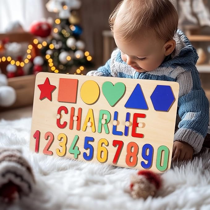 Name Puzzle for Kids Personalized, Custom Baby Boy Girl First Christmas Birthday Gift, Montessori Learning Toddler Puzzle Toy