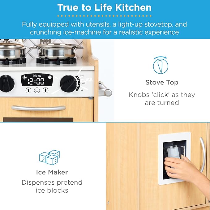 Best Choice Products Pretend Play Kitchen Wooden Toy Set for Kids w/Realistic Design, Telephone, Utensils, Oven, Microwave, Sink - Natural