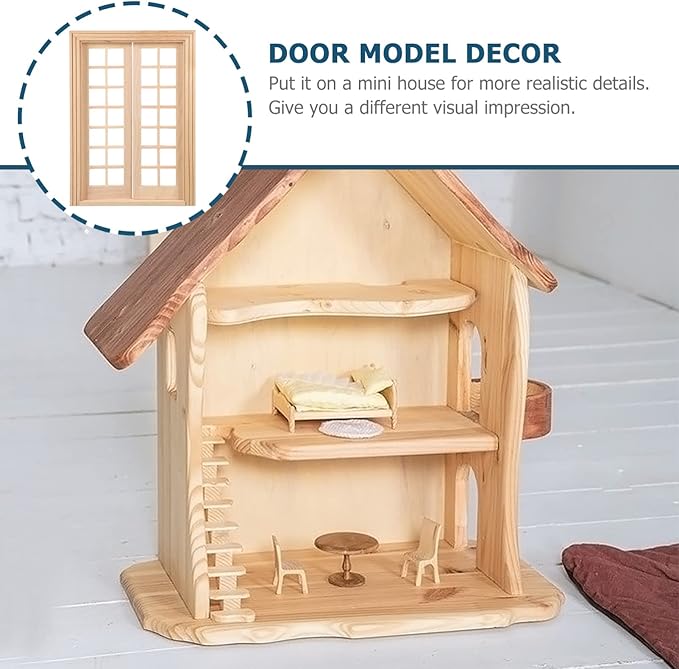 DOITOOL Dollhouse Double Doors 1: 12 Scale Dollhouse Furniture DIY Miniature Doors and Windows Dollhouse Accessories Miniature Window Frames 28 Panes Dollhouse Furniture Model